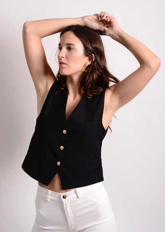 Gillet Cachemir Negro Lineas